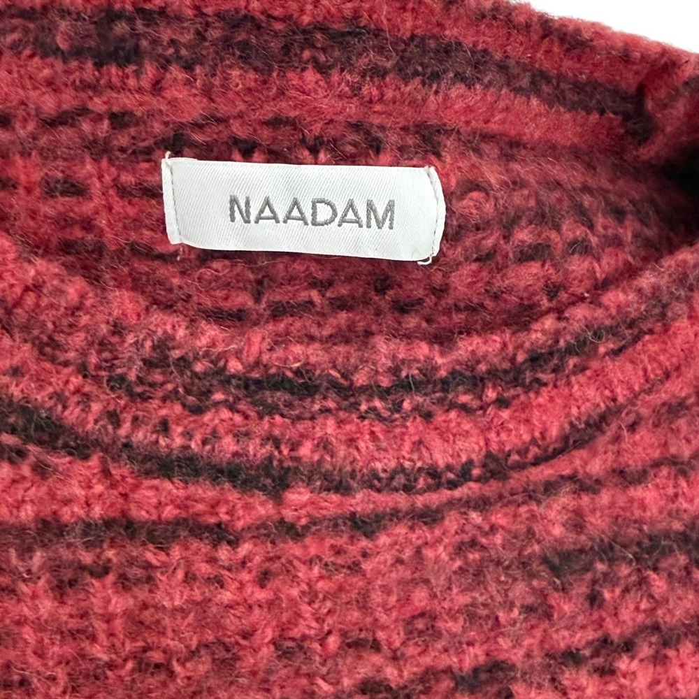 NAADAM Sweater Womens L Red Black Striped Alpaca Merino Wool Puff Sleeve Italy - Picture 3 of 7